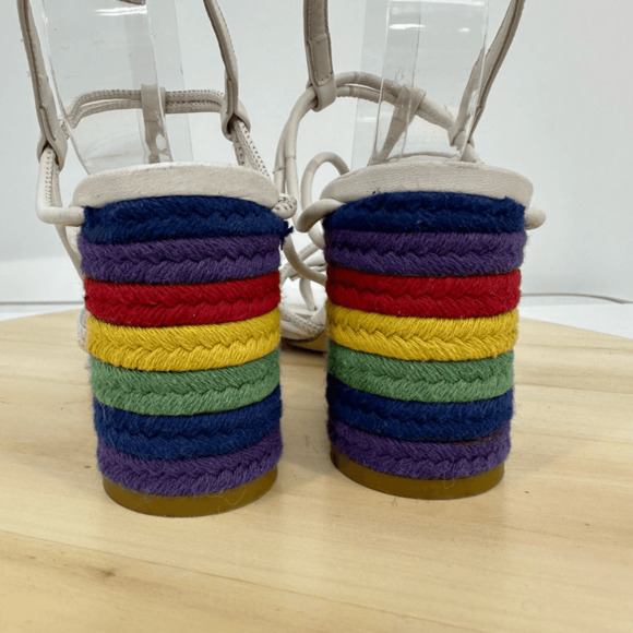 Donald J Pliner Strappy Leather Sandals Size 6 Block Heel Rainbow White Fairy - Picture 4 of 14